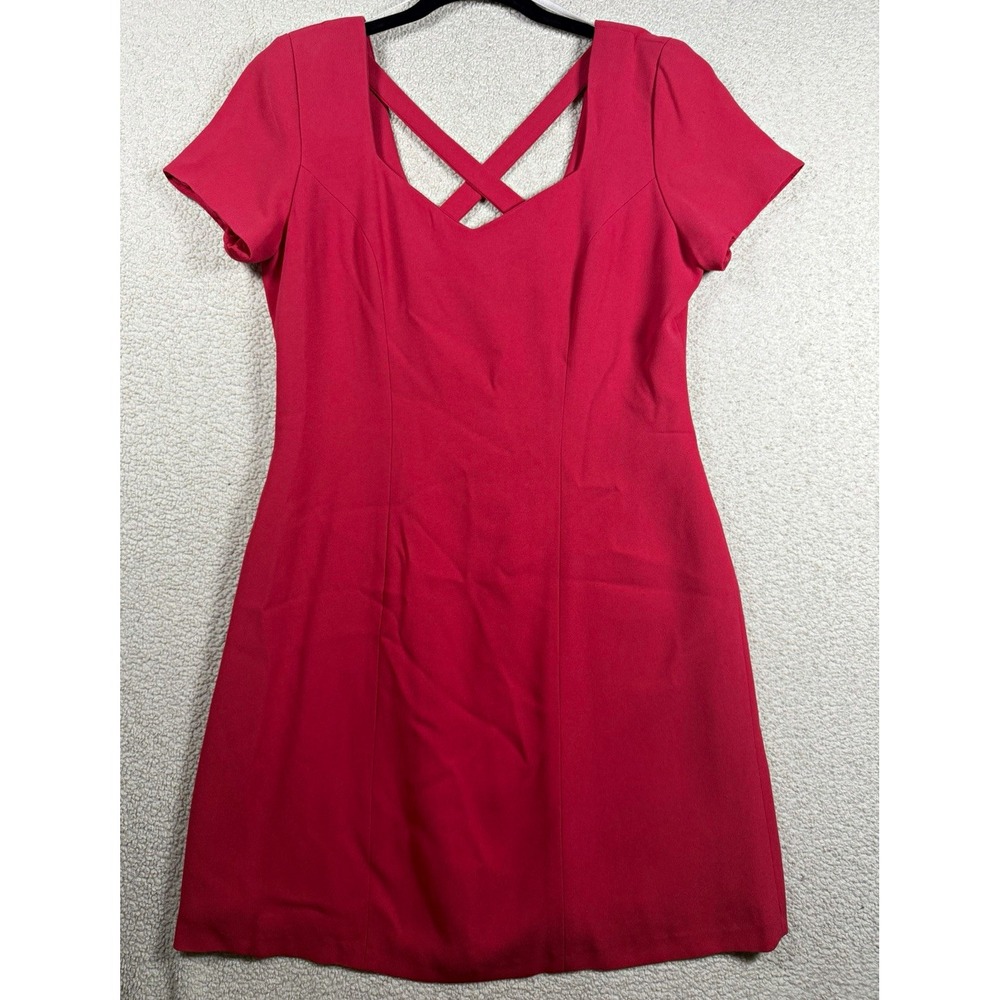 Liz Claiborne Dress Womens 12 Red Criss Cross Back Sheath Vintage 90s